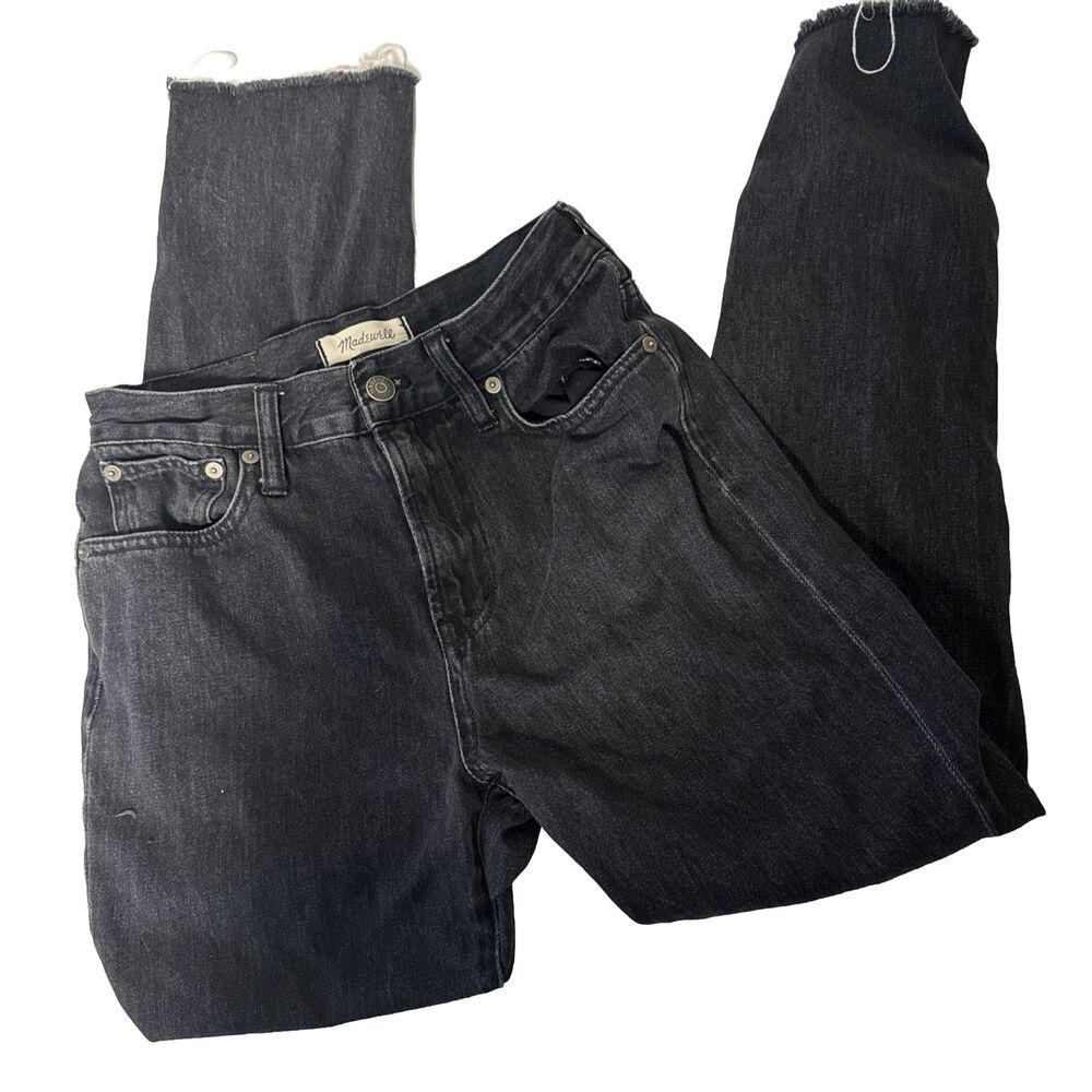 Madewell The Perfect Summer Straight Jean Women's 25 Black Distressed Hem